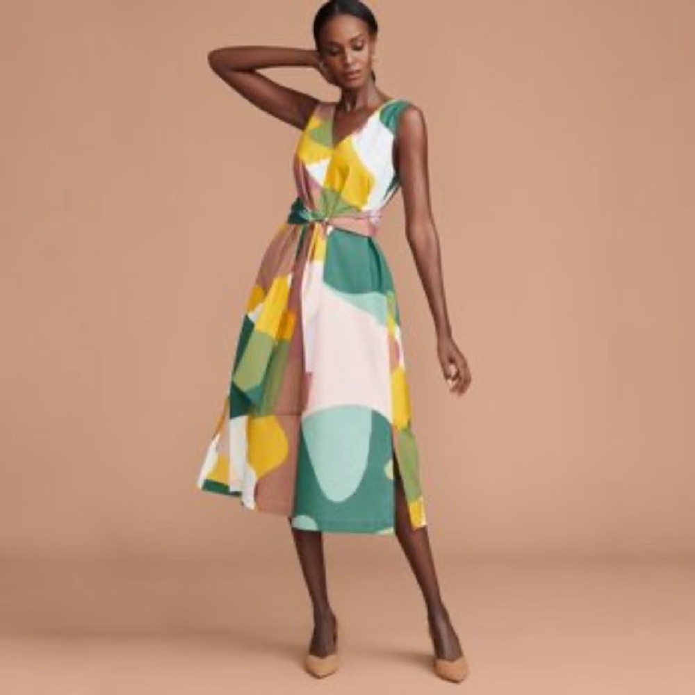 Ann Taylor Colorful Geometric Midi Dress Size L